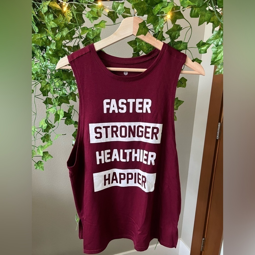 Graphic muscle tee size M faster stronger healthier happier